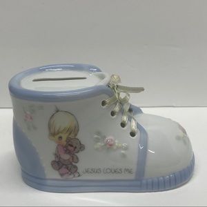 Precious Moments Bootie Bank Jesus Loves Me 1984 Enesco Lace Up Bootie Baby Room